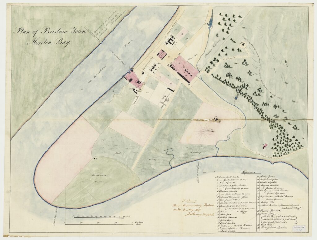 Figure 1: Plan of Brisbane Town, Moreton Bay, by George Barney, May 1839 (State Library of NSW).