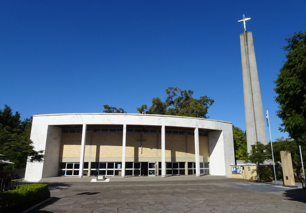 Figure 2: The front façade and chapel forecourt of St Peters Lutheran College Chapel, 2016 (Lisa Daunt).