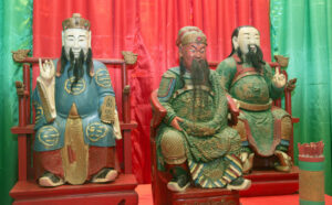 Figure 8: The three deity statues from the Cooktown temple: Kuan Ti, Liu Bei and Chang Fei, 2023 (Gordon Grimwade).