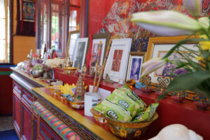 Figure 2: Main altar within the Khacho Yulo Ling Buddhist Centre, Cairns, 2023 (QAR).