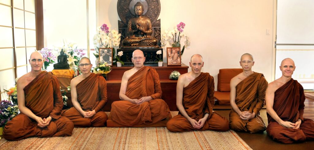 Figure 12: Dhammagiri Sangha with visitor LP Sumedho, April 2024 (Dhammagiri Forest Hermitage).